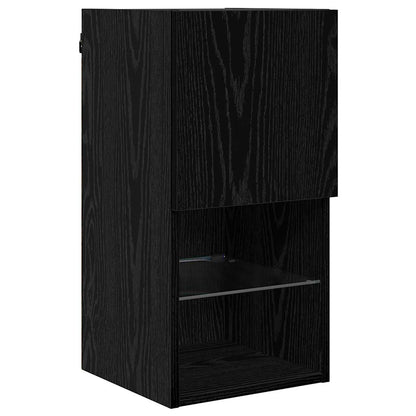 TV veggenheter med LED 6 pcs Svart Eik Konstruert tre