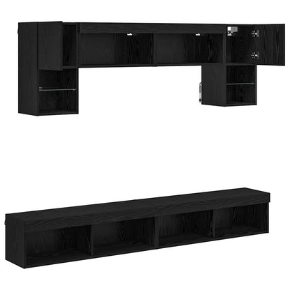 TV veggenheter med LED 6 pcs Svart Eik Konstruert tre