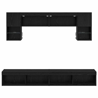 TV veggenheter med LED 6 pcs Svart Eik Konstruert tre
