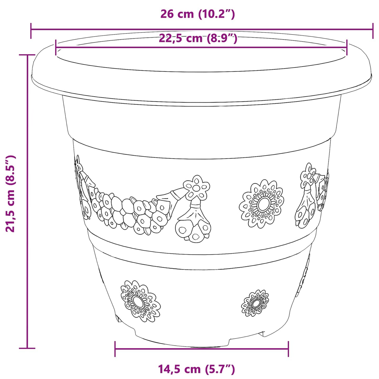Plantepotter 6 pcs Svart Ø 26 x 21.5 cm Plast