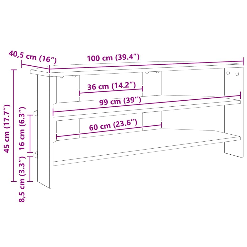 HjørneTV-skap Svart 102x40,5x45cm Konstruert tre