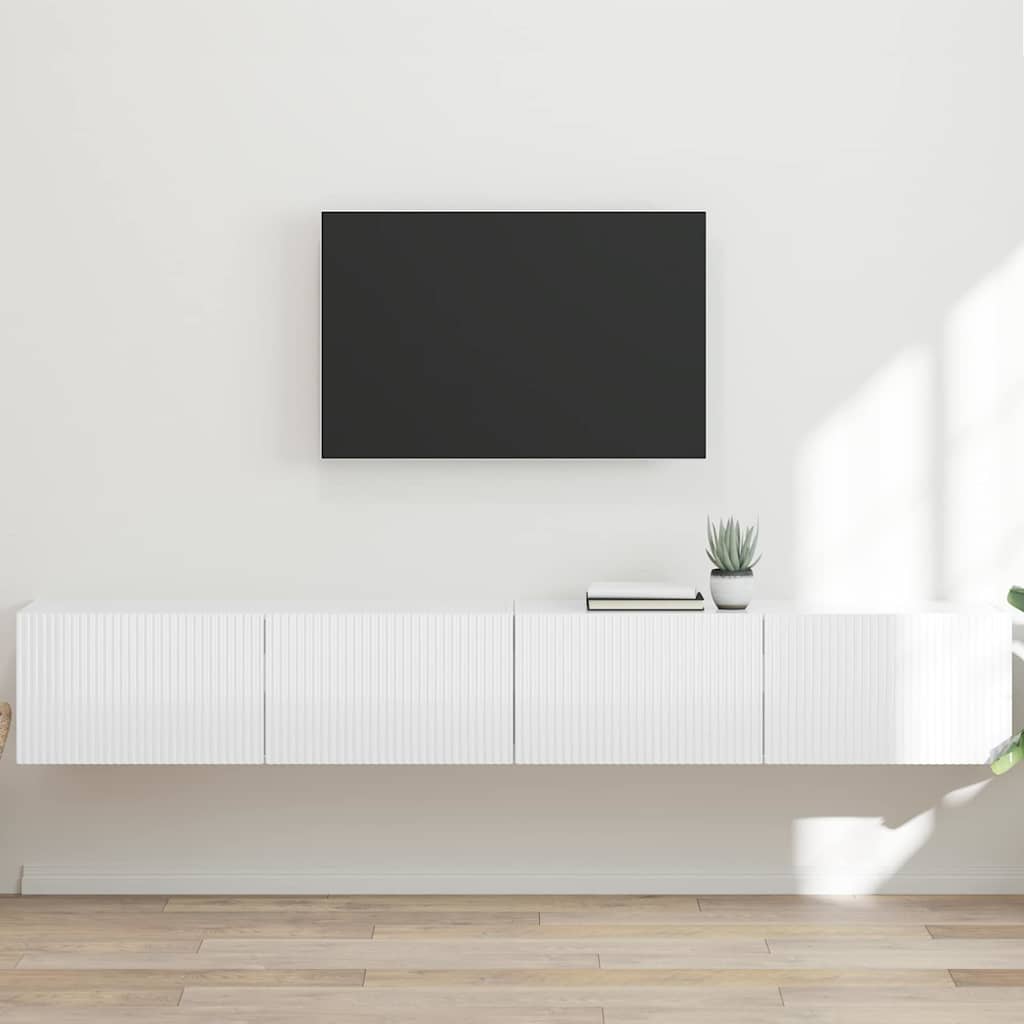 TV Veggskap 2 pcs Glanset Hvit 98 x 31 x 29,5 cm Konstruert tre