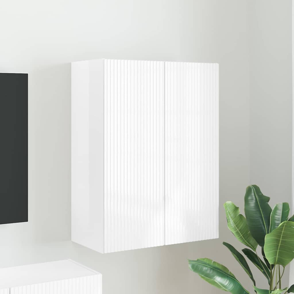 TV Veggskap Høyglanset hvit 59,5 x 31 x 80 cm Konstruert tre