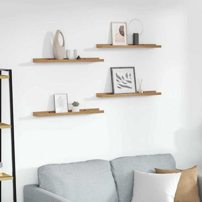 Vegghylle med hylle 4 pcs Brun 60 x 9 x 3 cm Konstruert tre