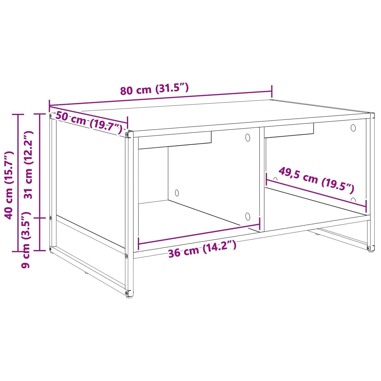 Salongbord Sofabord Gammelt Tre 80 x 50 x 40 cm
