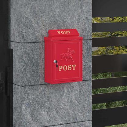 Veggmontert postkasse Rød 29 x 13 x 41 cm Støpt aluminium