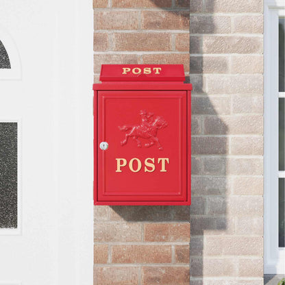 Veggmontert postkasse Rød 29 x 13 x 41 cm Støpt aluminium