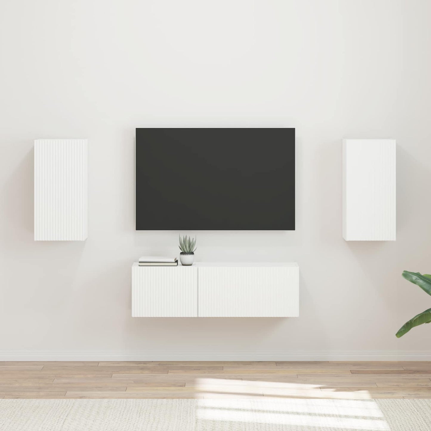 TV vegghyllesett Veggmontert 4 pcs Hvit Konstruert tre