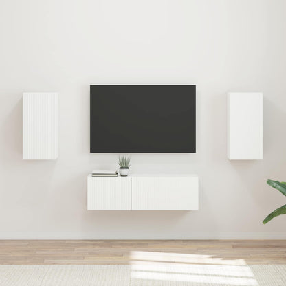 TV vegghyllesett Veggmontert 4 pcs Hvit Konstruert tre