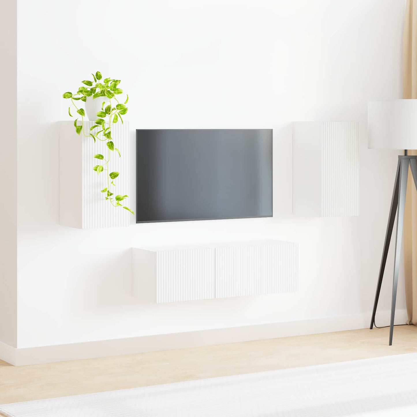 TV vegghyllesett Veggmontert 4 pcs Hvit Konstruert tre