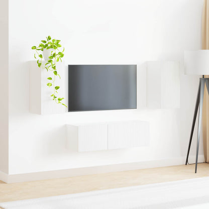 TV vegghyllesett Veggmontert 4 pcs Hvit Konstruert tre