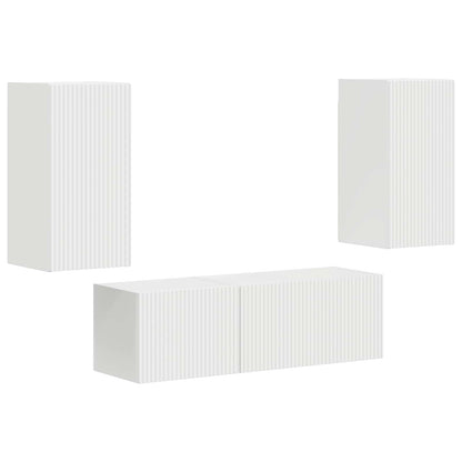 TV vegghyllesett Veggmontert 4 pcs Hvit Konstruert tre
