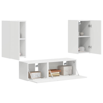 TV vegghyllesett Veggmontert 4 pcs Hvit Konstruert tre