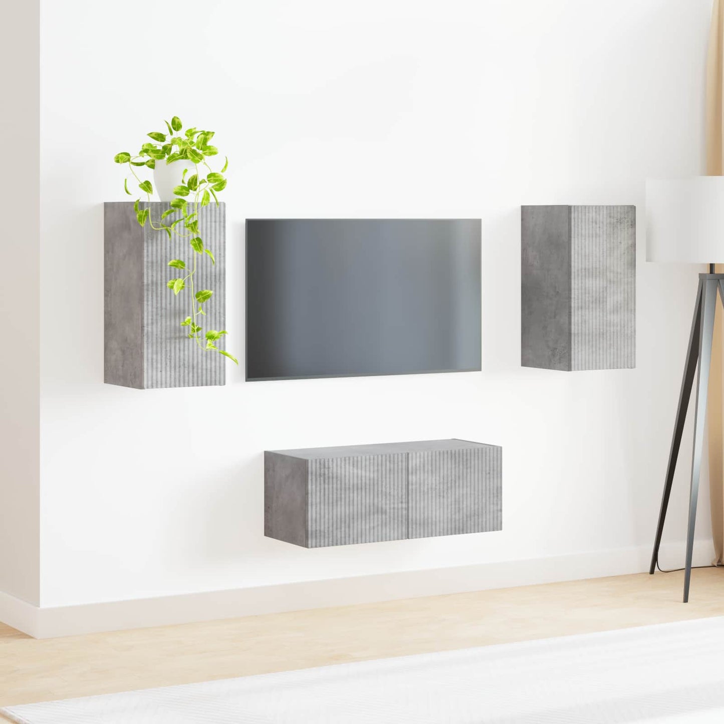 TV-benksett Veggmontert 2 pcs Betonggrå Konstruert tre