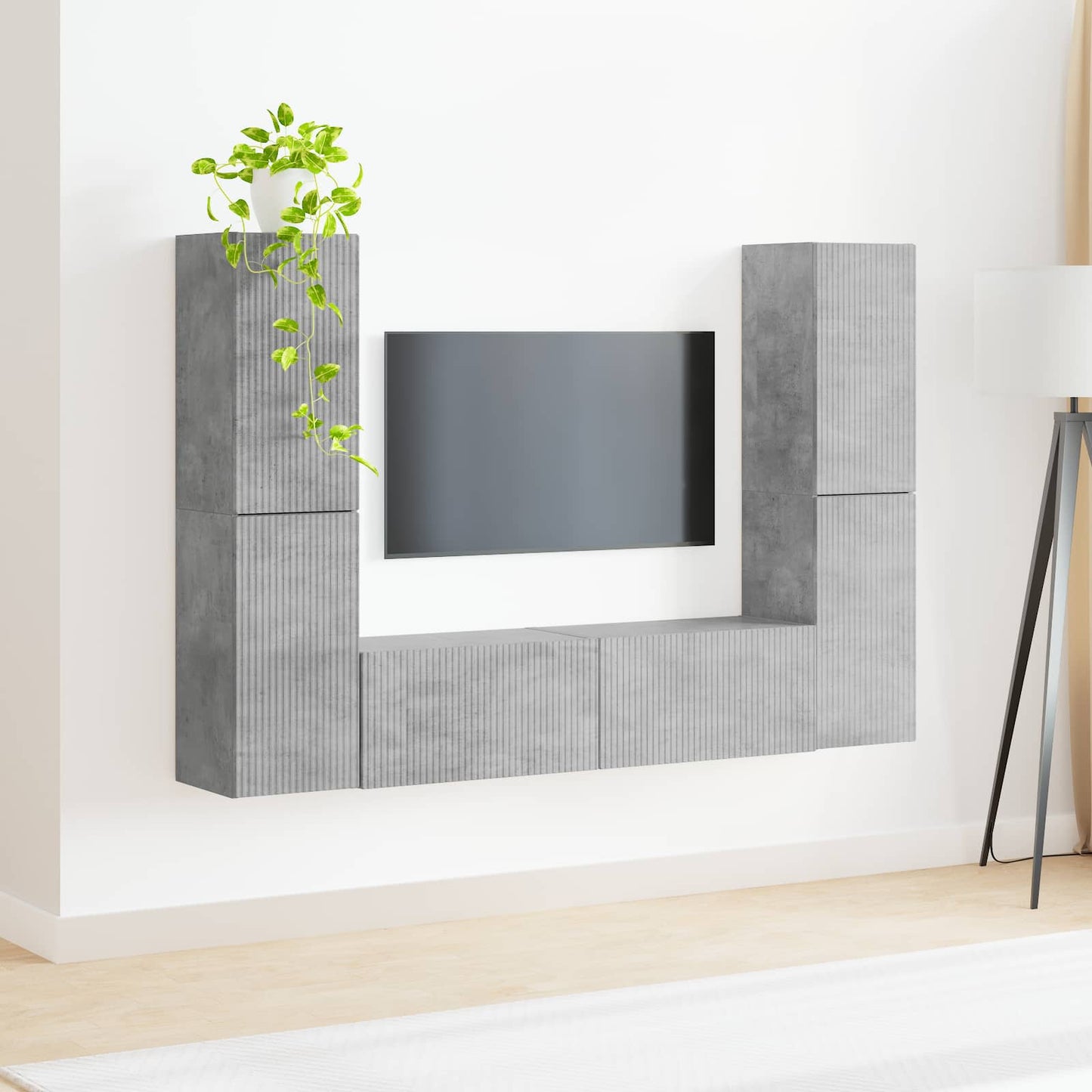 TV-benksett 6 pcs Betonggrå Konstruert tre