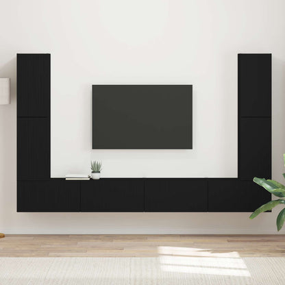 TV-benksett 8 pcs Svart Konstruert tre