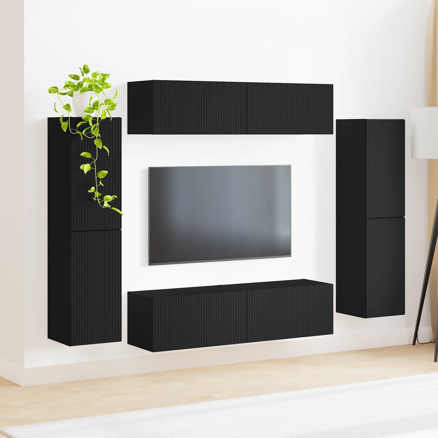 TV-benksett 8 pcs Svart Konstruert tre