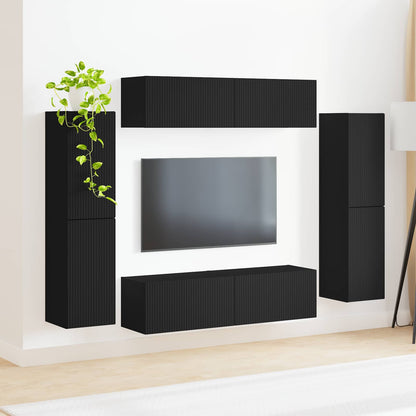 TV-benksett 8 pcs Svart Konstruert tre