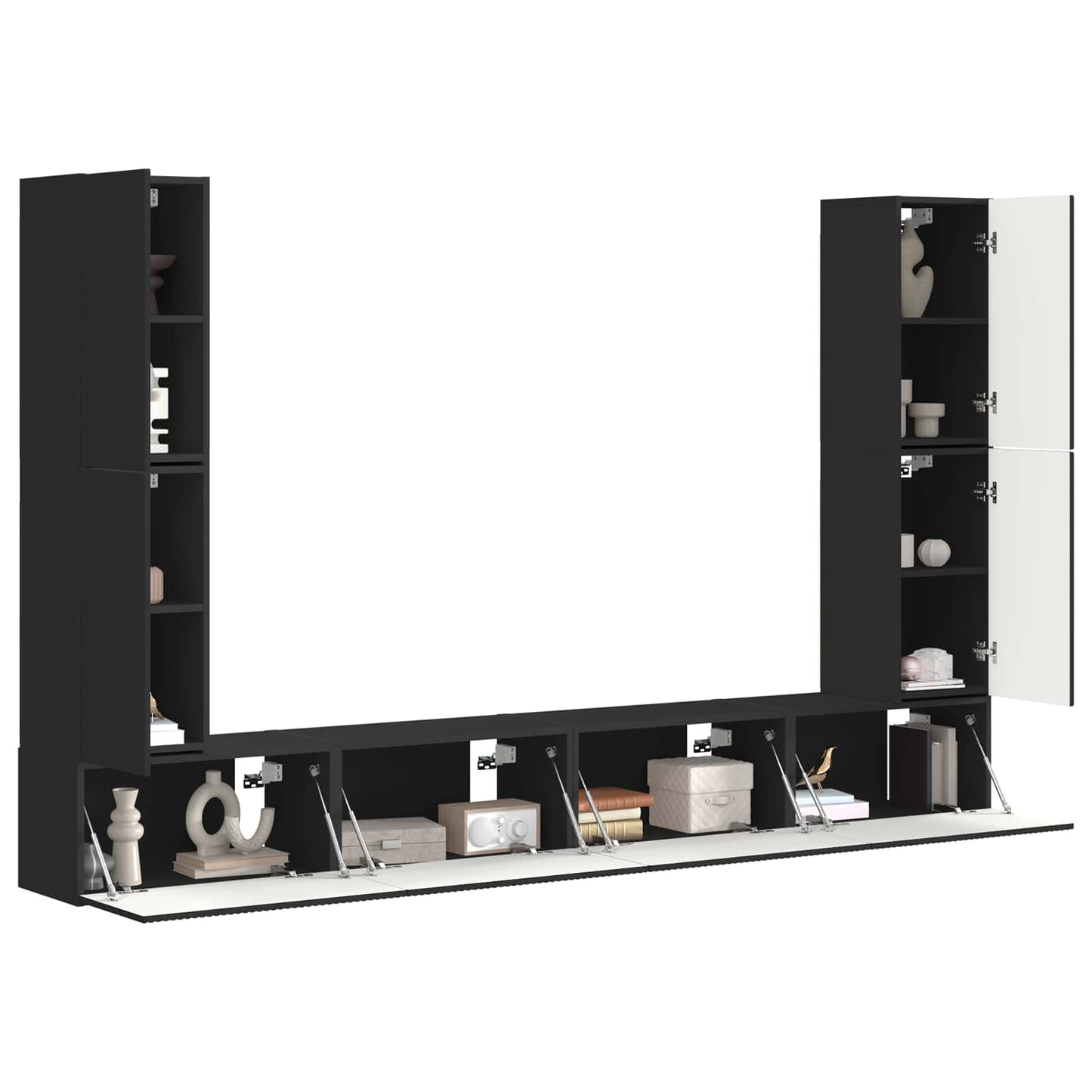 TV-benksett 8 pcs Svart Konstruert tre
