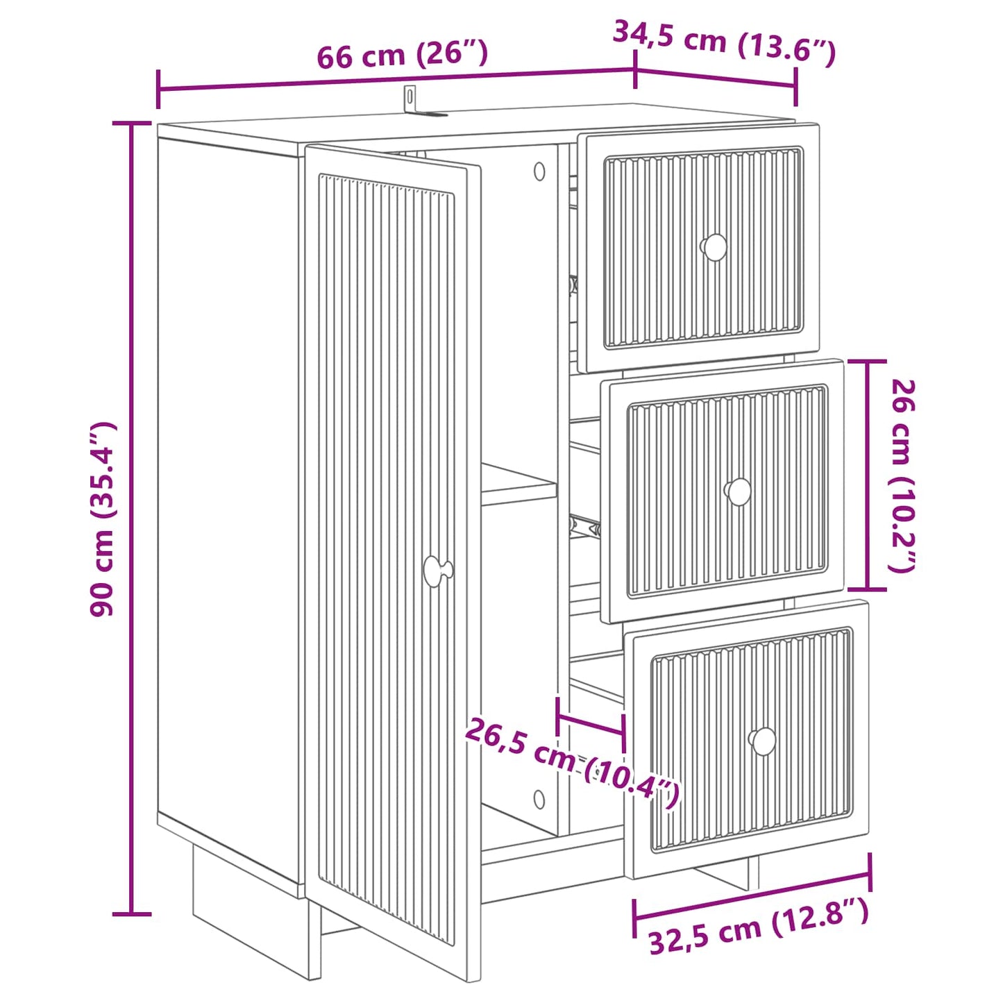 Serviesskap Høgglans hvit 66 x 34,5 x 90 cm Konstruert tre