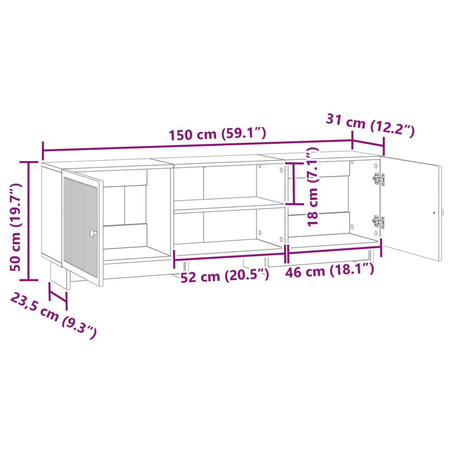 TV-skap Svart 150 x 31 x 50 cm Konstruert tre