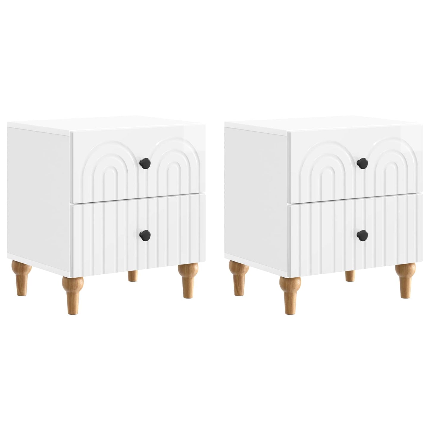 Nattbordskap med skuff 2 pcs Høgglans hvit 43 x 34,5 x 48 cm