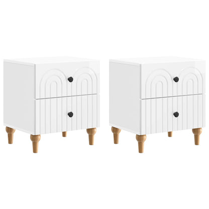 Nattbordskap med skuff 2 pcs Høgglans hvit 43 x 34,5 x 48 cm