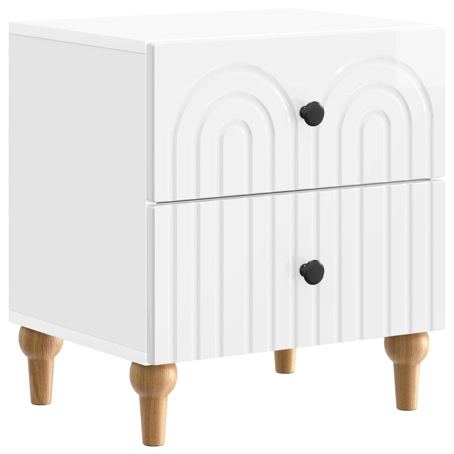 Nattbordskap med skuff 2 pcs Høgglans hvit 43 x 34,5 x 48 cm