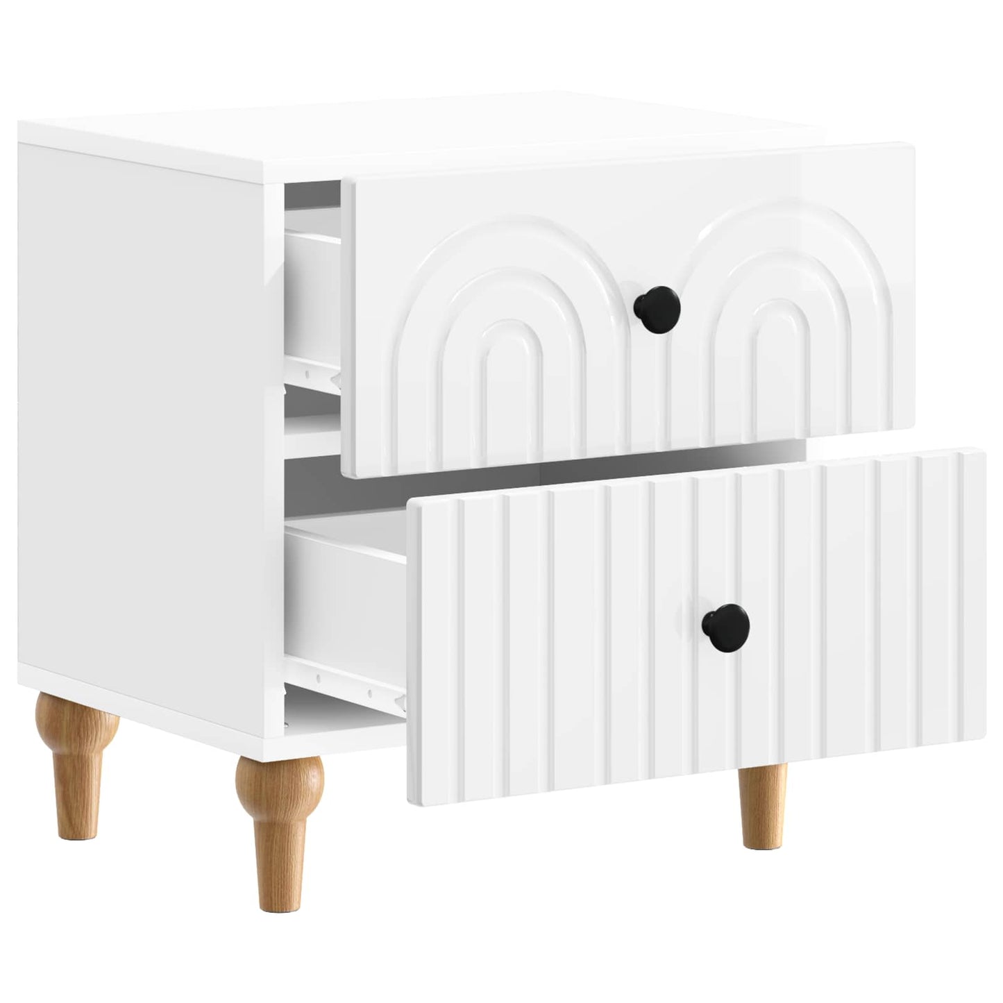 Nattbordskap med skuff 2 pcs Høgglans hvit 43 x 34,5 x 48 cm
