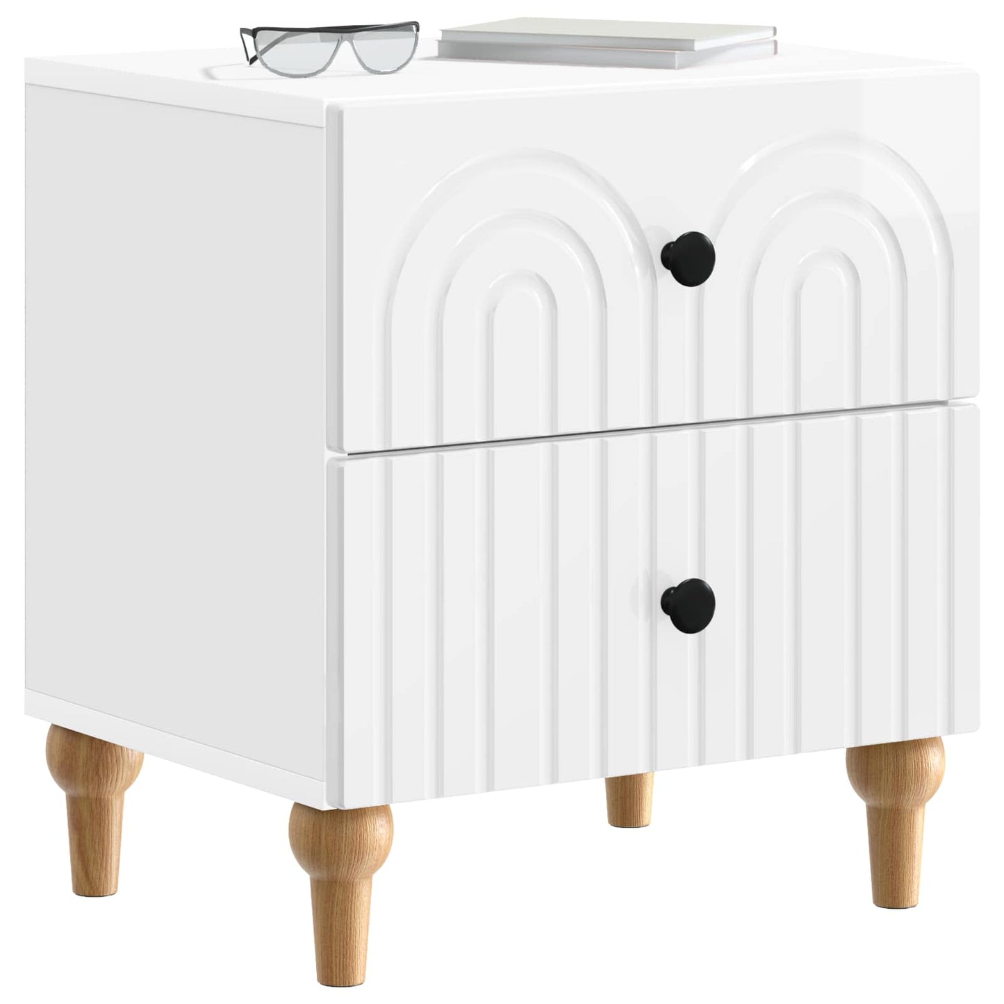 Nattbordskap med skuff 2 pcs Høgglans hvit 43 x 34,5 x 48 cm