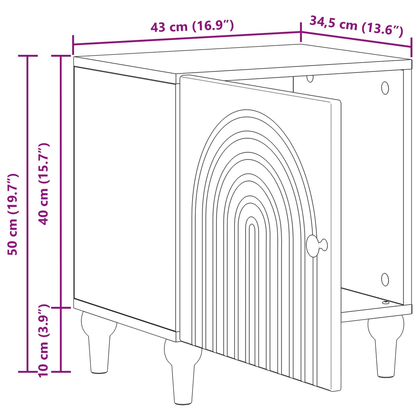Nattbordskap Svart 43 x 34,5 x 50 cm Konstruert tre