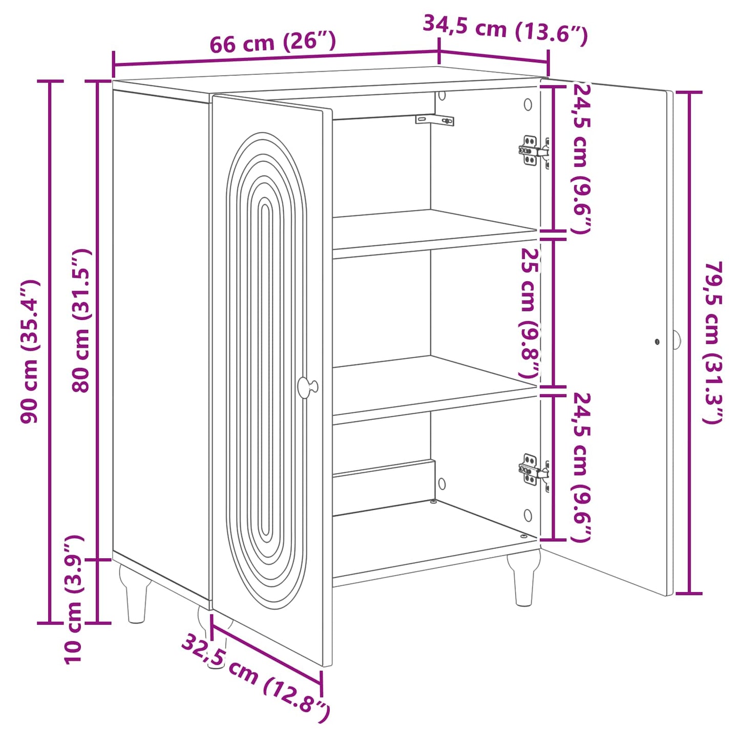 Serviesskap Svart 66 x 34,5 x 90 cm Konstruert tre