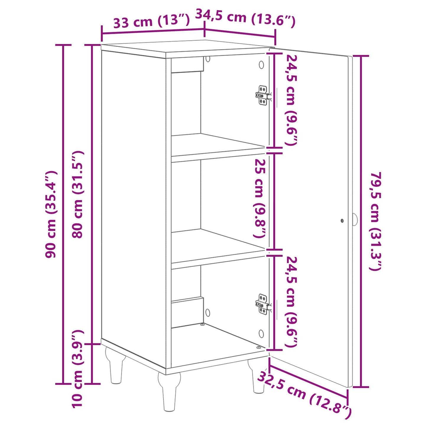Serviesskap Artisan eik 33 x 34,5 x 90 cm Konstruert tre