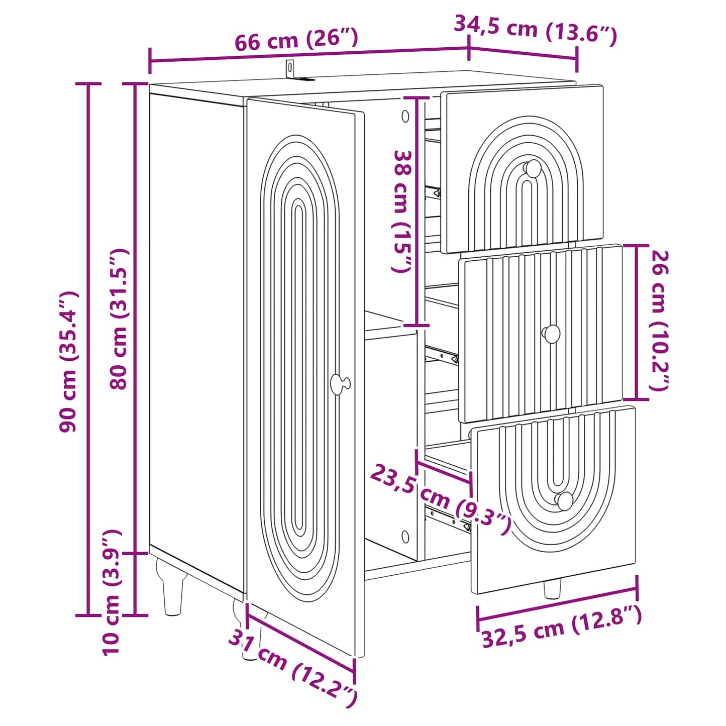 Serviesskap Betonggrå 66 x 34,5 x 90 cm Konstruert tre
