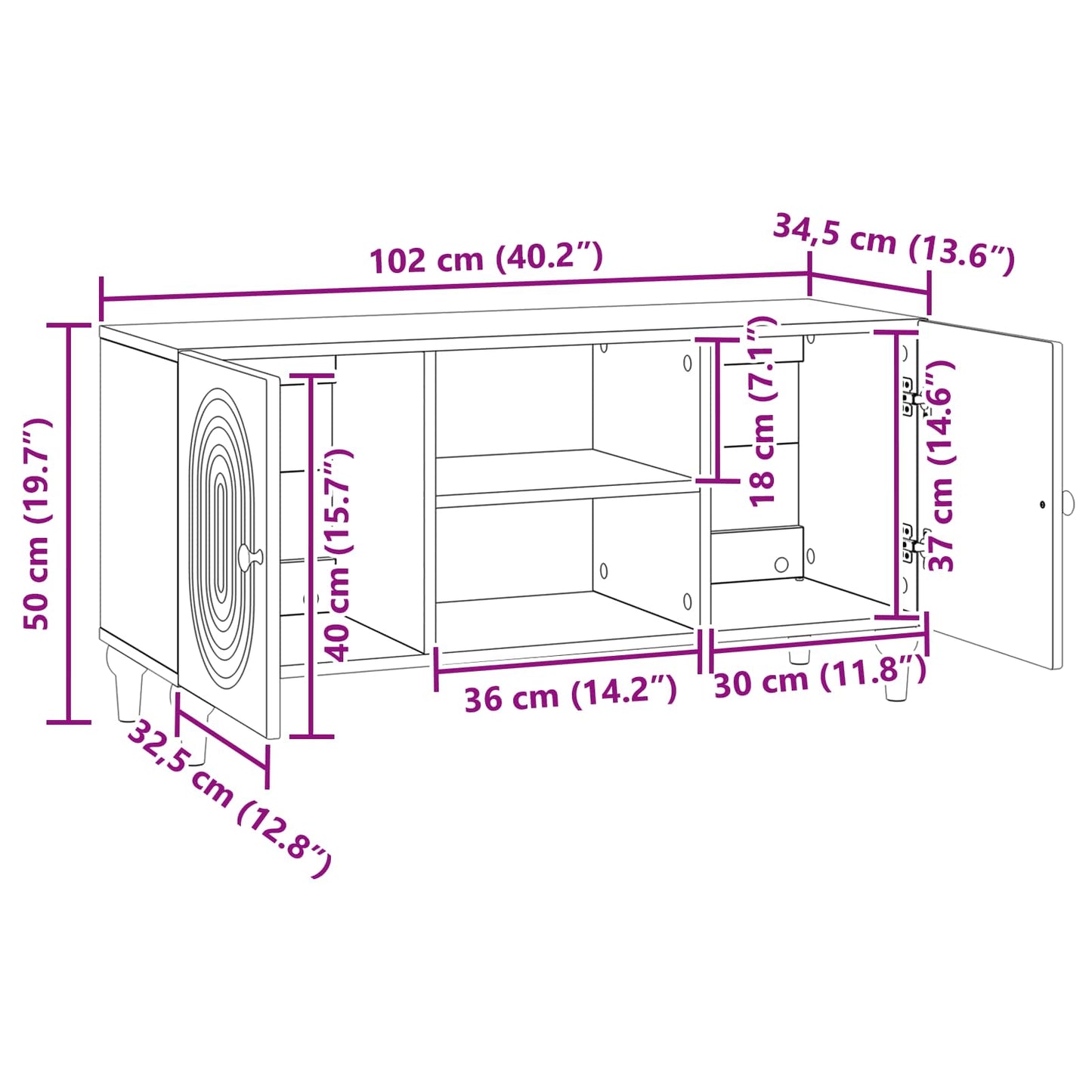 TV-skap Gammelt tre 102 x 34,5 x 50 cm Konstruert tre