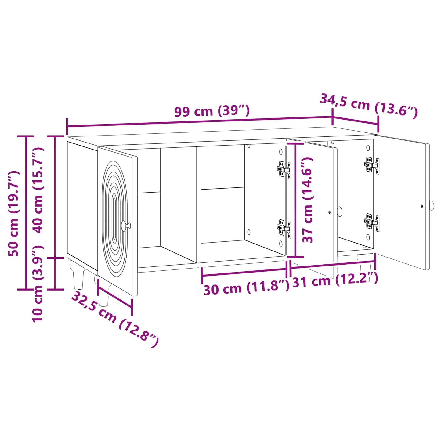 TV-skap Sonoma eik 99 x 34,5 x 50 cm Konstruert tre