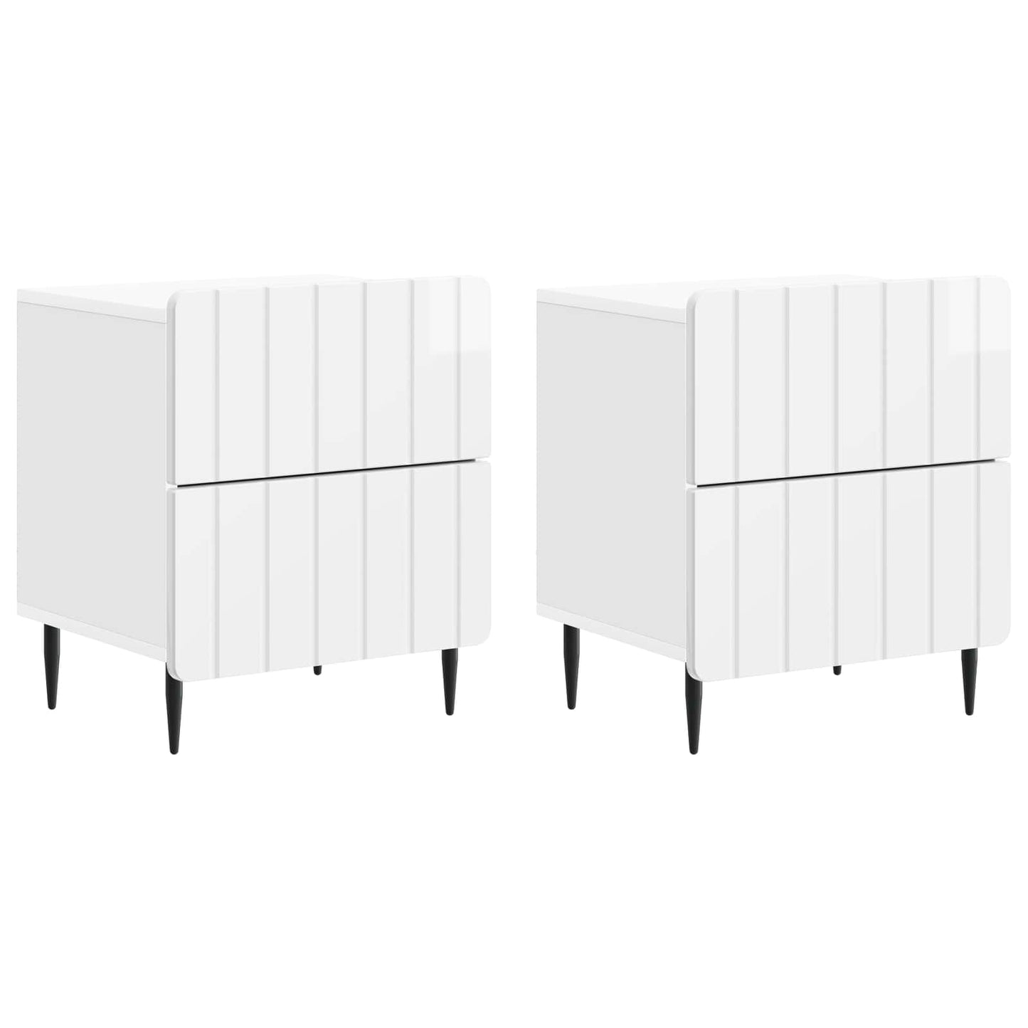 Nattbordskap med skuff 2 pcs Høgglans hvit 43 x 34,5 x 49,5 cm