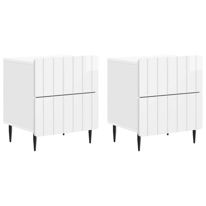 Nattbordskap med skuff 2 pcs Høgglans hvit 43 x 34,5 x 49,5 cm