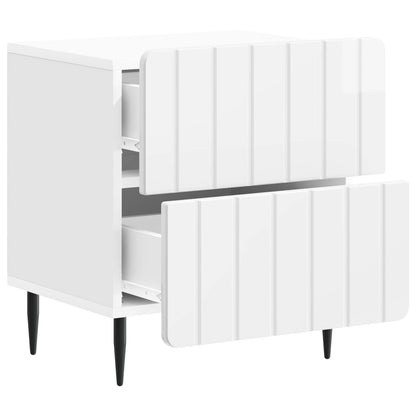 Nattbordskap med skuff 2 pcs Høgglans hvit 43 x 34,5 x 49,5 cm