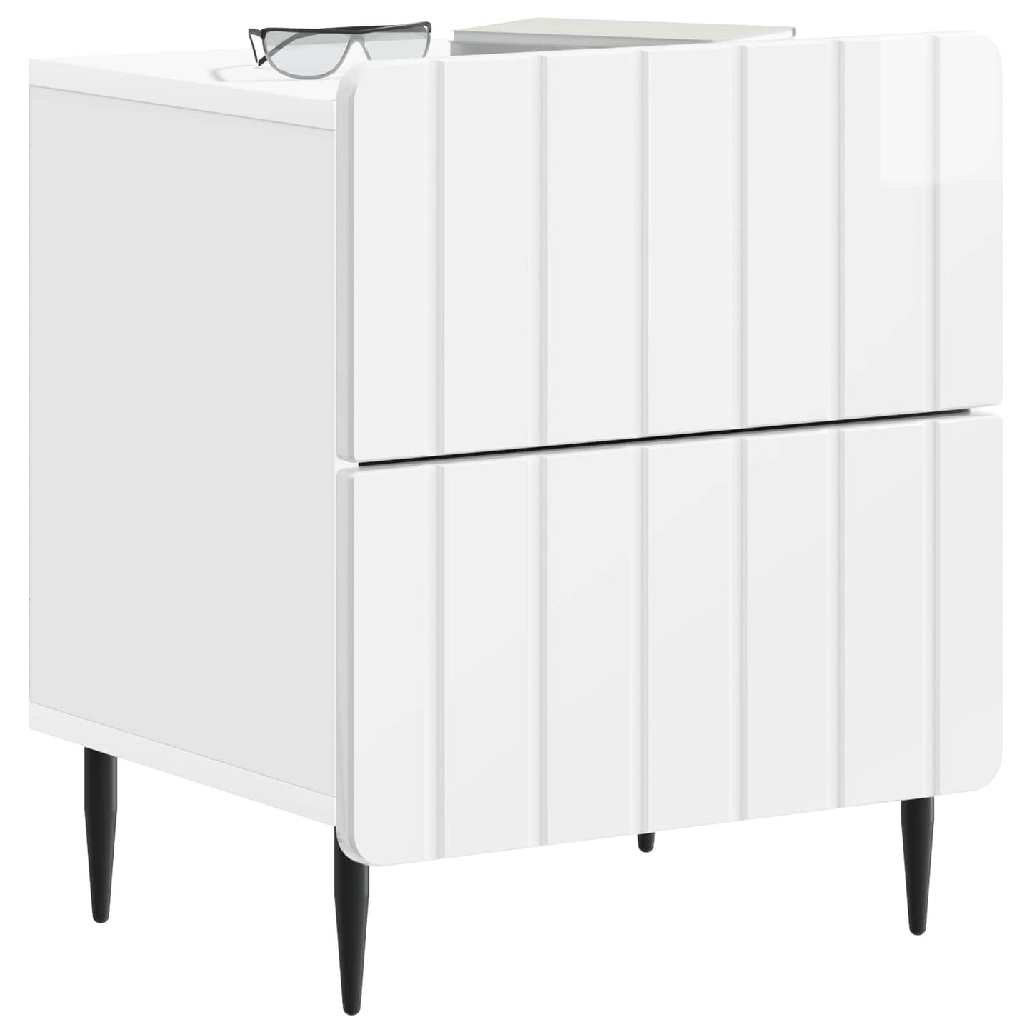 Nattbordskap med skuff 2 pcs Høgglans hvit 43 x 34,5 x 49,5 cm