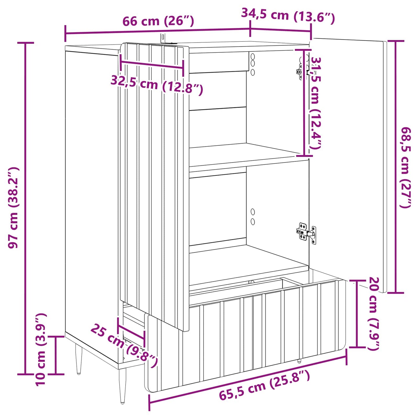 Serviesskap Artisan eik 66 x 34,5 x 97 cm Konstruert tre