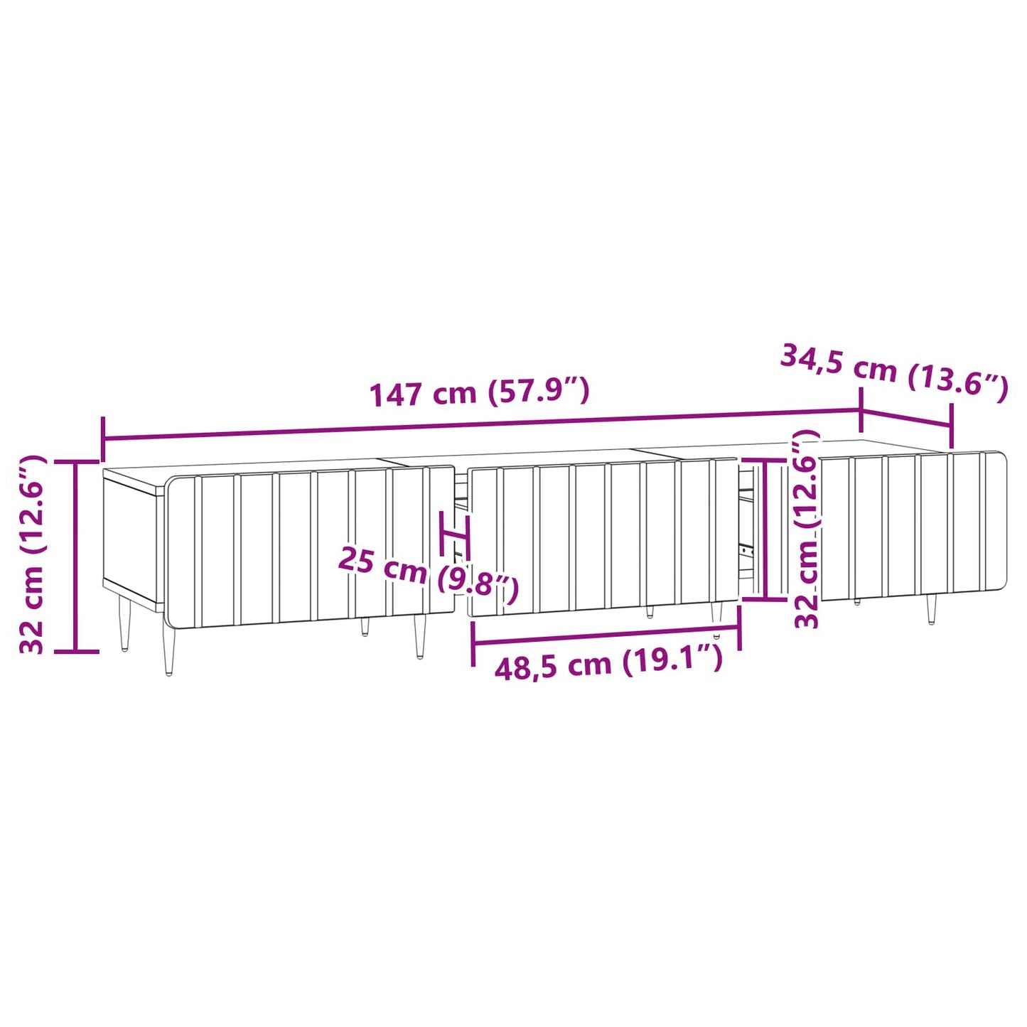 TV-skap med skuff Gammelt tre 147 x 34,5 x 32 cm Konstruert tre