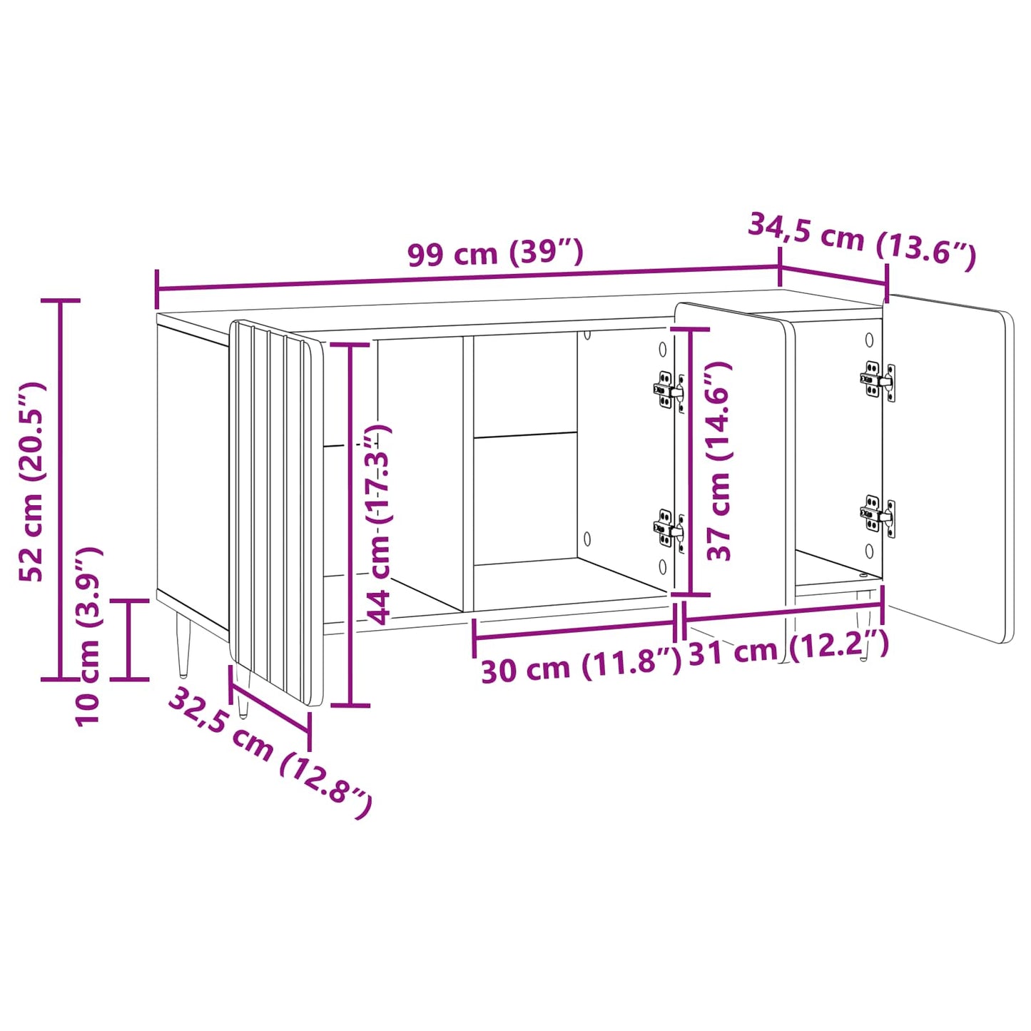 TV-skap Artisan eik 99 x 34,5 x 52 cm Konstruert tre