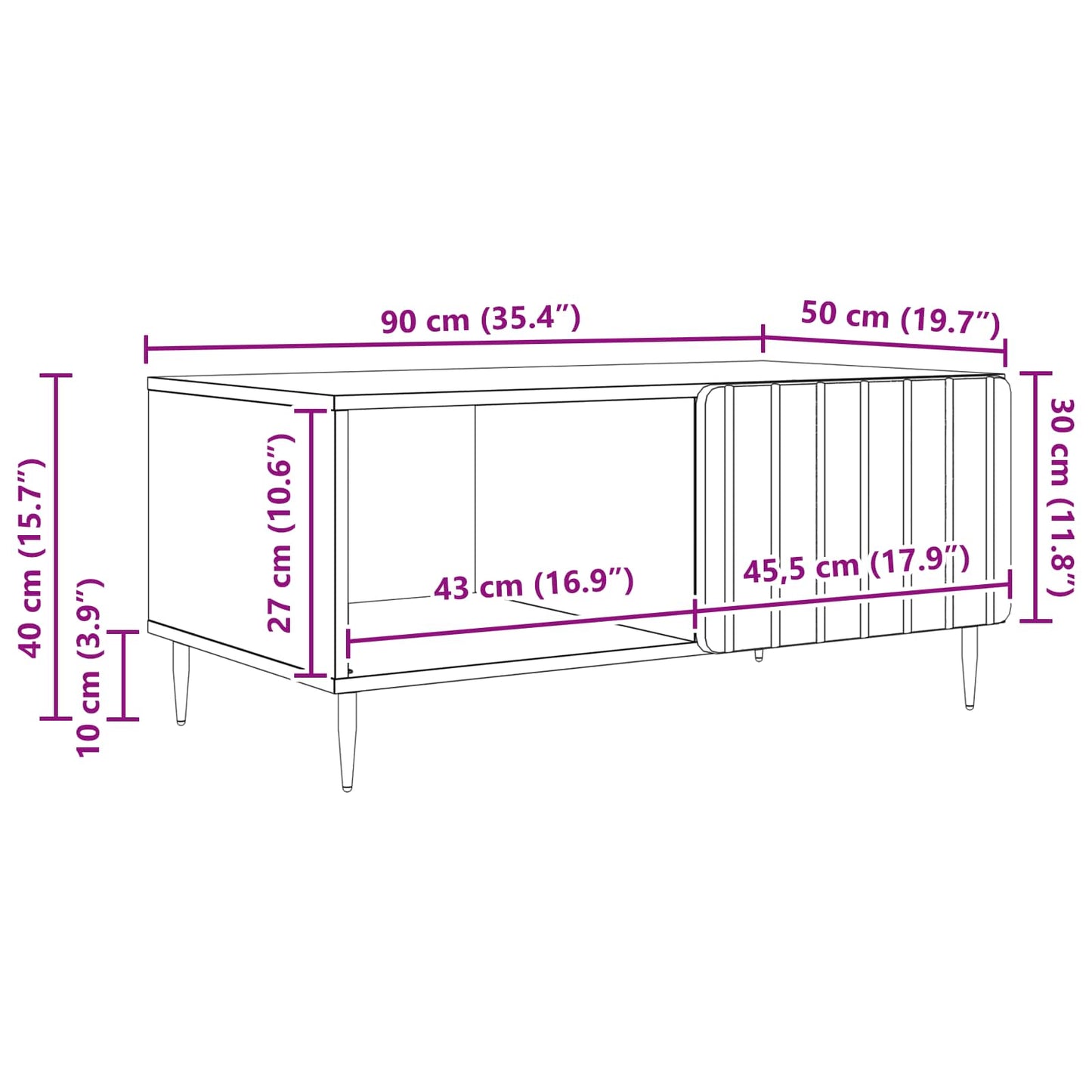 Kaffebord Svart 90 x 50 x 40 cm Konstruert tre