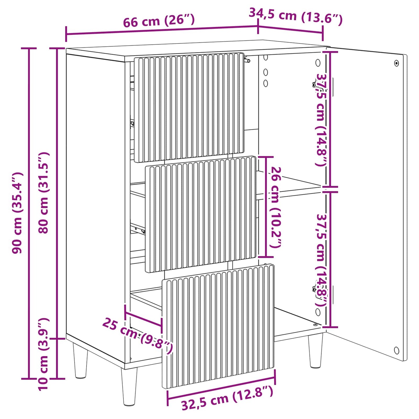 Serviesskap Betonggrå 66 x 34,5 x 90 cm Konstruert tre