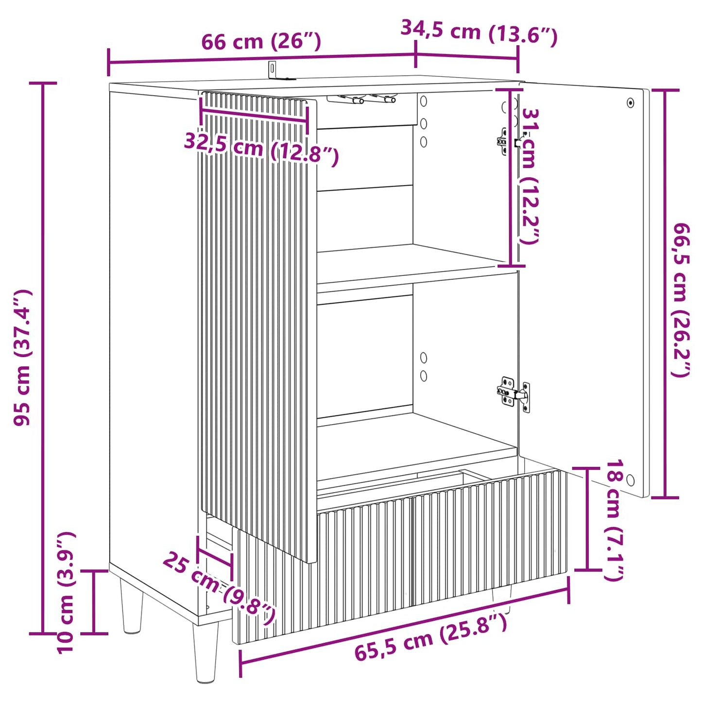 Serviesskap med skuff Svart 66 x 34,5 x 95 cm Konstruert tre