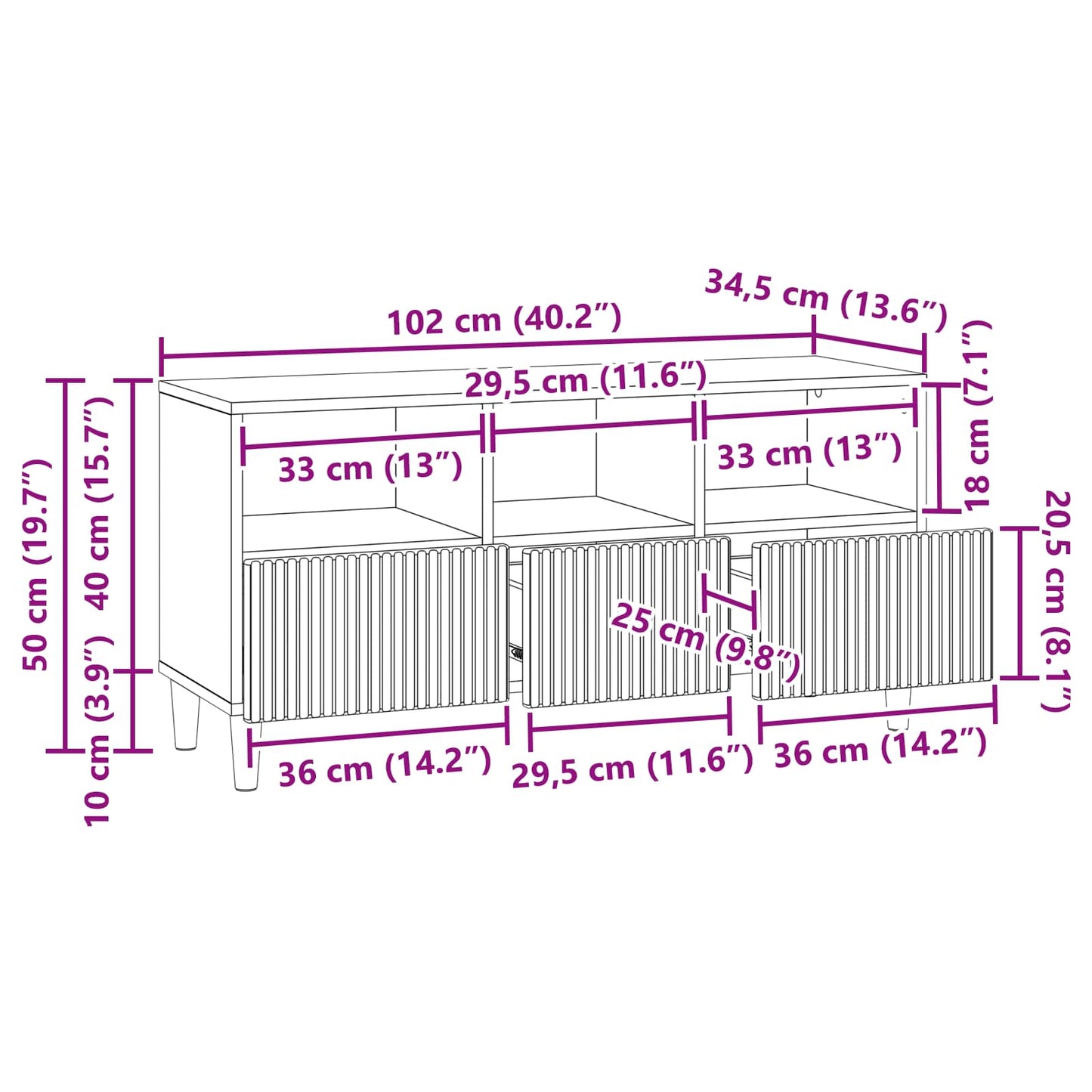 TV-skap med skuff Gammelt tre 102 x 34,5 x 50 cm Konstruert tre