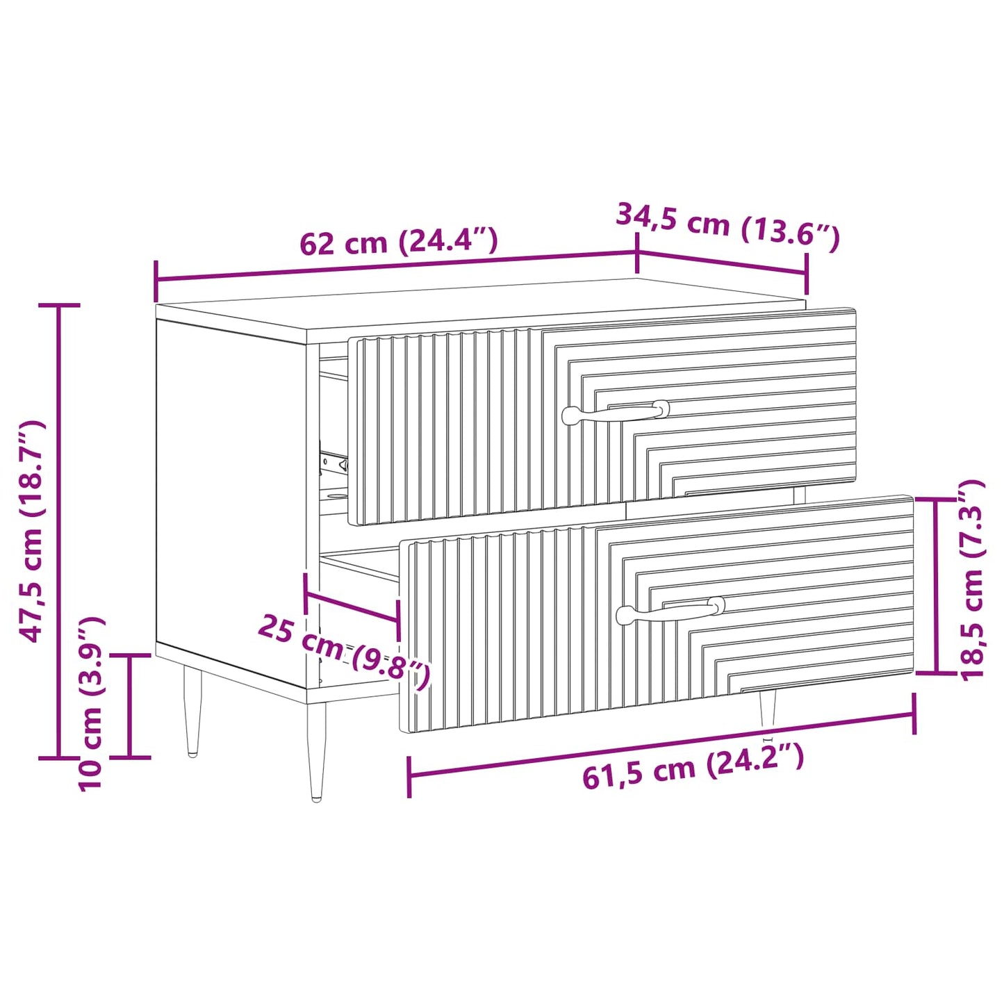 Nattbordskap Sonoma eik 62 x 34,5 x 47,5 cm Konstruert tre