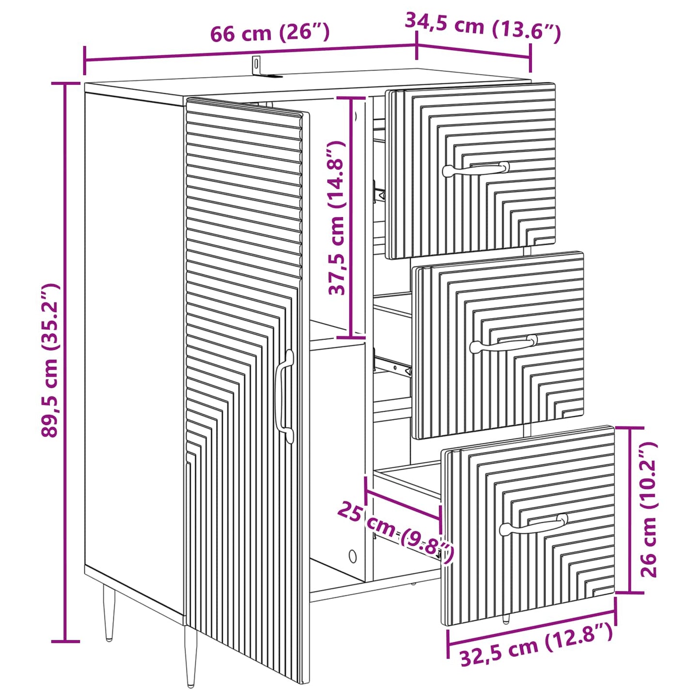 Serviesskap Høgglans hvit 66 x 34,5 x 89,5 cm Konstruert tre