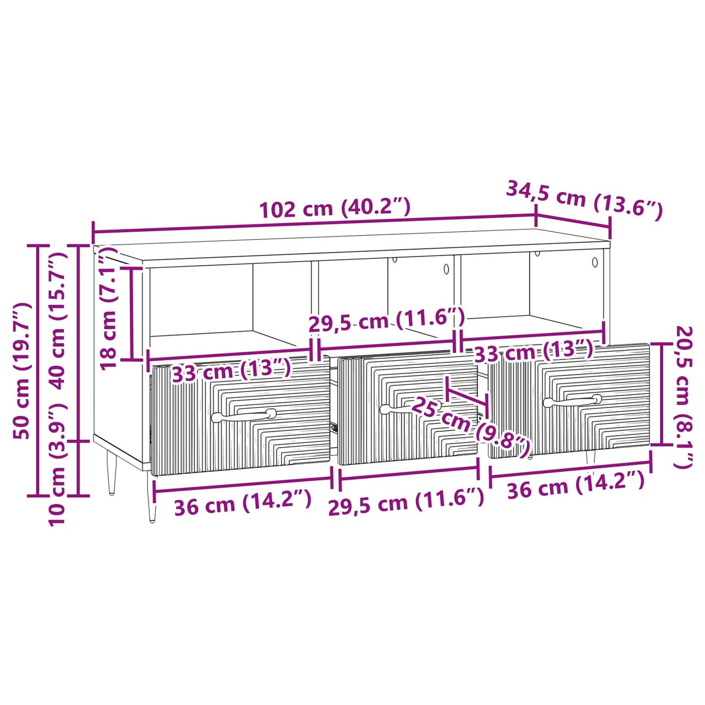 TV-skap Høgglans hvit 102 x 34,5 x 50 cm Konstruert tre